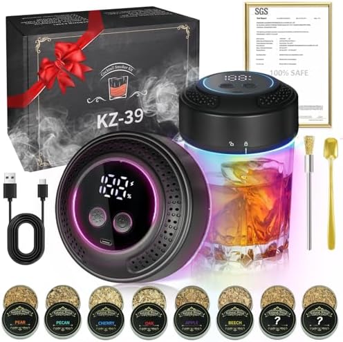 4.0 Upgraded Electric Whiskey Smoker Kit -【Smart Flameless Design】 【6 Various Lights】Bourbon Smoker Kit with 8 Wood Types, Gift for Men, Dads, and Husbands