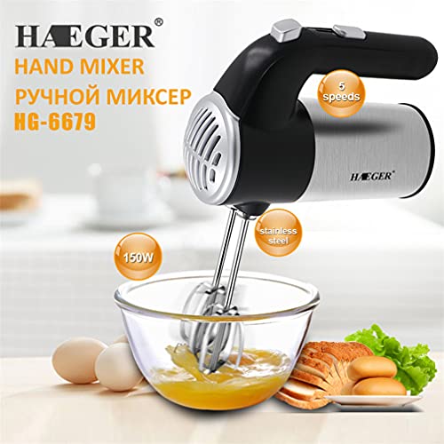 RXF Elektrischer Handmixer,250 W Power Küchenhandmixer Mit 5 Gang, Aufbewahrungsboden & 4 Edelstahlzubehör Zum Schlagen… – Bild 3