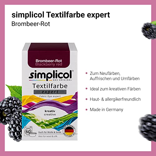 simplicol Textilfarbe expert Brombeer-Rot 1706: Farbe für kreatives, einfaches Färben in der Waschmaschine oder manuell (Packung mit 2)