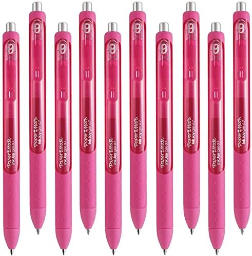 Newell Brands 10 x Papermate Gel Ink Pens Retractable Pen, Pink, 0.7mm Medium Nib - Loose in Plain Packaging