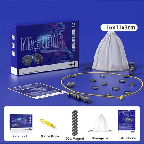 Magnetic Chess Game, Magnetic Chess Game with Stones, Magnet Game with String, 2 Player Party Travel Fun Games Table Top Magnet Strategy Game (A)