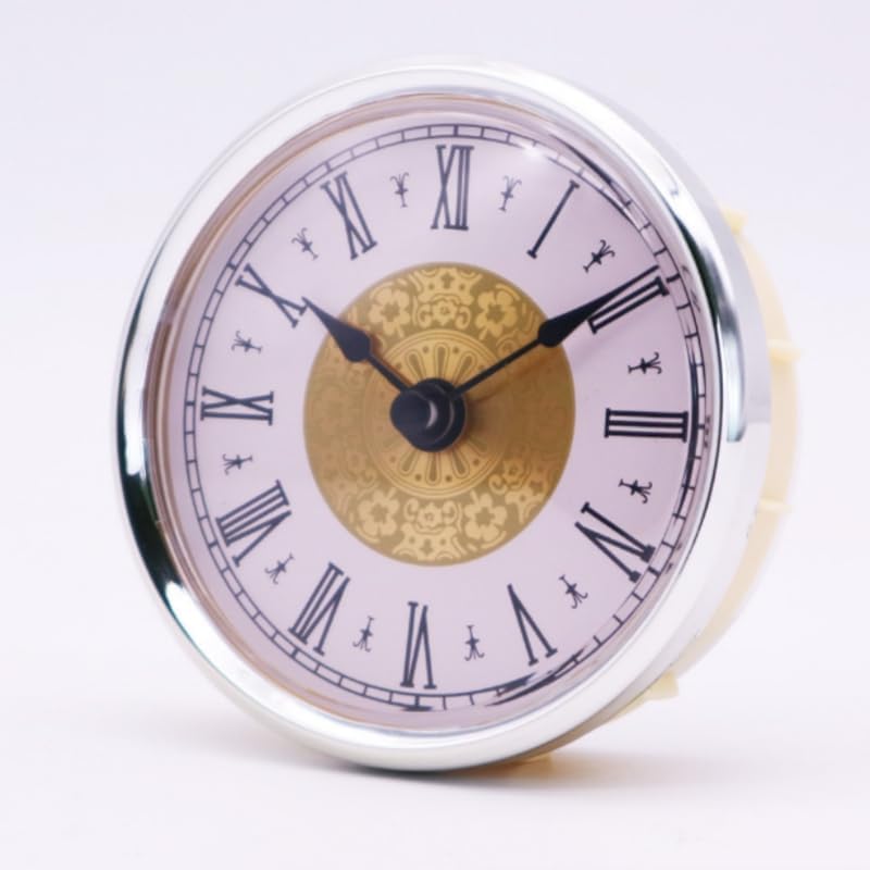 Round Clock Insert Silver Rim Roman Numerals Easy Read Movement Fits 3.0 Inch Hole DIY Home Bedroom Office