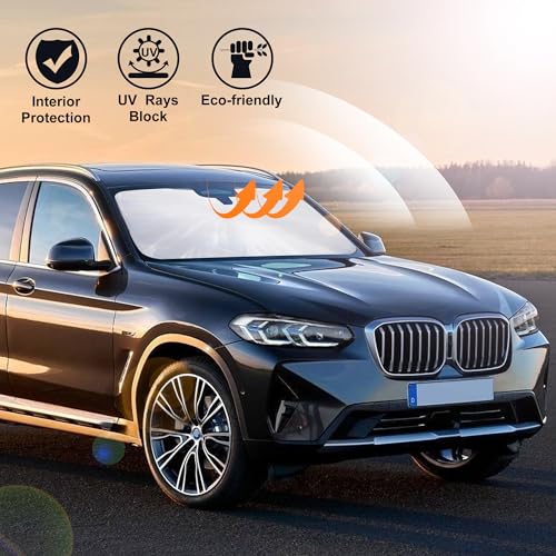 Image of Windshield Sun Shade Compatible with 2018-2024 2025 2026 BMW X3 Accessories Foldable Sunshade Sun Blocker Protect Car from Sun Rays & Heat Damage