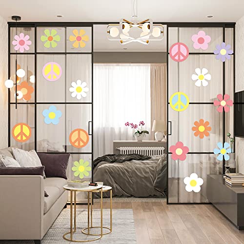 20 Big Groovy Retro Hippie Paper-Cut Party Decoration Wall Collage Aesthetic Set For Teen Girls Flowers Peace Sign Cards Vintage Cut-Outs As Banner Boho Birthday Room Art Window Decor, 8.3 * 8.3 Inch #TOP3
