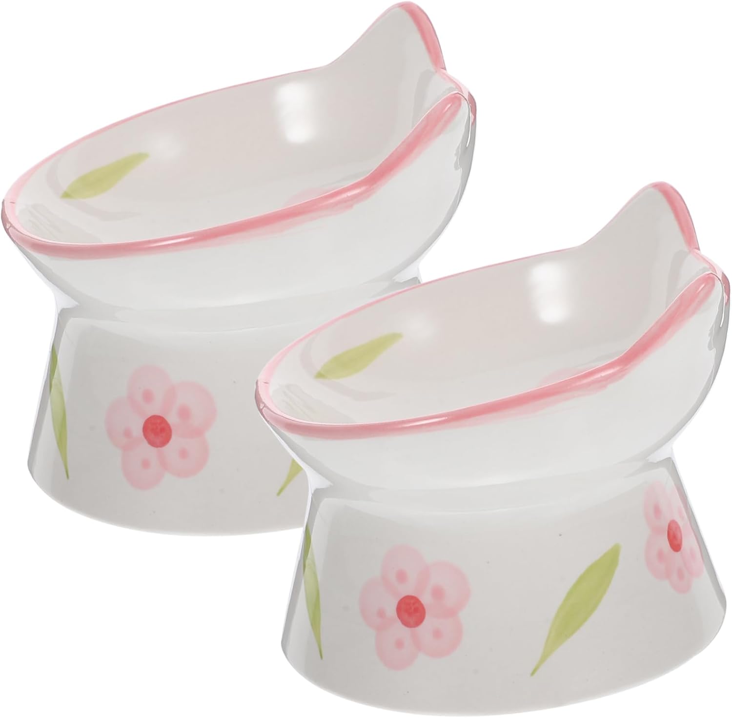 Kisangel 2pcs Elevated Cat Bowls Ceramic Neck Protection Bowls for Food and Water Tilted Design to Reduce Vomiting PET Supplies for Cats and Puppies