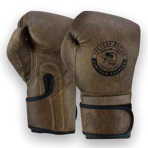 Revansh Sports Cracker Boxing Gloves – Premium Brown Cowhide Leather Training Gloves for Unisex (Brown, 14 oz)