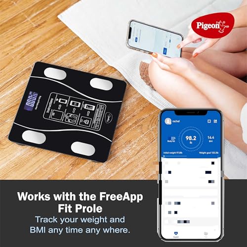 Image of Pigeon Ivory Smart BMI Weighing Machine for Body Weight with 18 Body Parameters Sync with Mobile App, Body fat Analyzer Machine, Weighing Scale with LCD Display, 36 Months Warranty, Black, 180 Kg