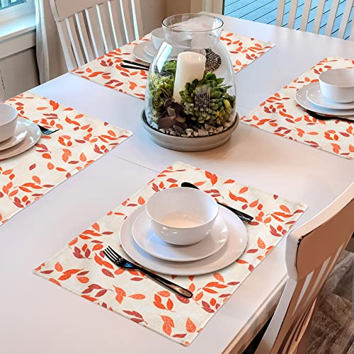 Funtery Fall Placemats Set of 6, 16.5 x 11.8 Inch Orange Autumn Placemats Burlap Leaves Placemats Thanksgiving Maple Harvest Vintage Table Mat for Party Dining Decoration Holiday by Funtery - Image 5