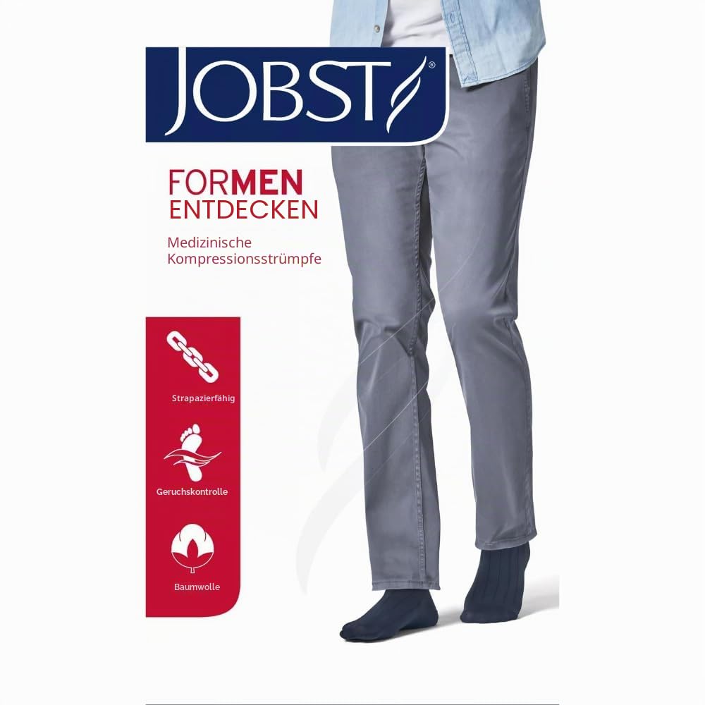 Jobst forMen Explore - Herren Kompressionsstrümpfe Kniestrümpfe | KKL2 | long | Schwarz | VI | Reisestrümpfe | Freizeitstrümpfe | mit Baumwolle und integrierten Carbonfasern