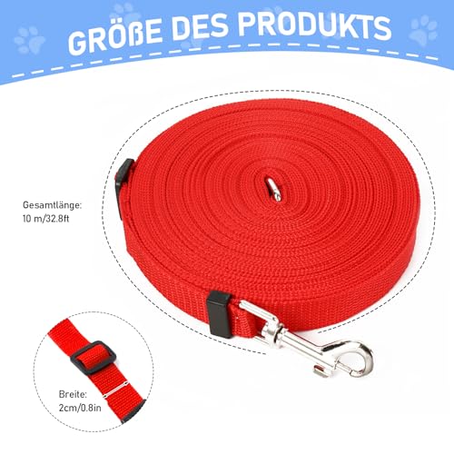 Hurifeng Schleppleine 10m für Hunde – Robuste Hundeleine für Training & Outdoor – PP-Material mit Zinklegierung D-Karabiner – Für Kleine bis Große Hunde (Rot)