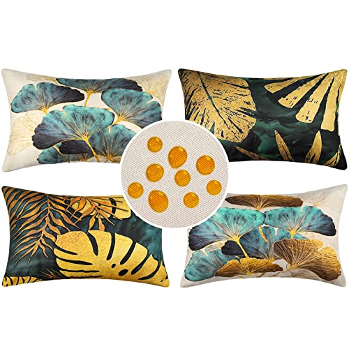 Fundas de Cojín Verdes 30x50 cm Hojas de Palmeras Tropicales Doradas Modernas Verde Funda...