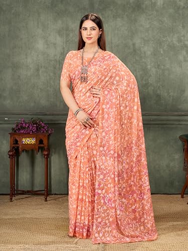 Image of Garden Vareli Summer Roganza Viscose Brasso Floral Print Saree with Unstitched Blouse Piece