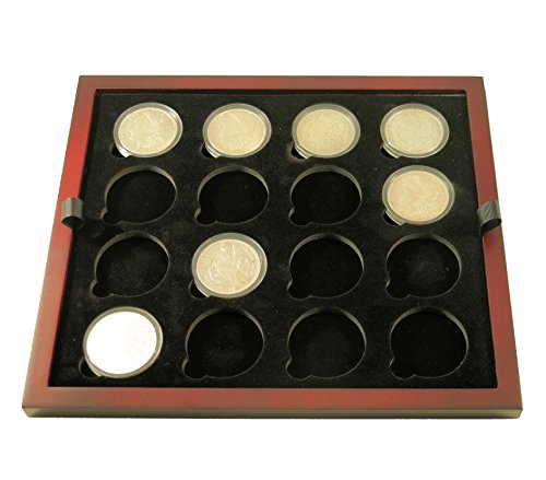 Coin Tray For 16 Large Or Air-Tite "H" Capsules / Challenge Coins Fits In Mahogany Finish Wood Display Case #TOP3