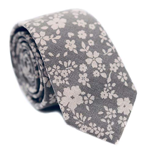 Image of JESLANG Men's Cotton Printed Floral Tie 2.56 inch Skinny Narrow Necktie Various Designs