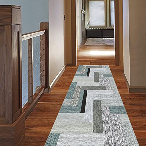 Tapis long de couloir géométrique lavable et gris doux