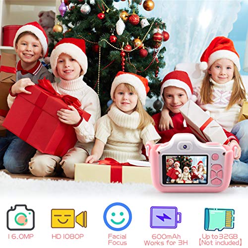 Kids Camera for Girls Gifts JOYTRIP 16.0MP HD 2.0 Inches Screen Kids Digital Cameras Anti-Drop Children Selfie Toy Camera Mini Child Camcorder for Age 3-14 with Soft Silicone Material (Pink)