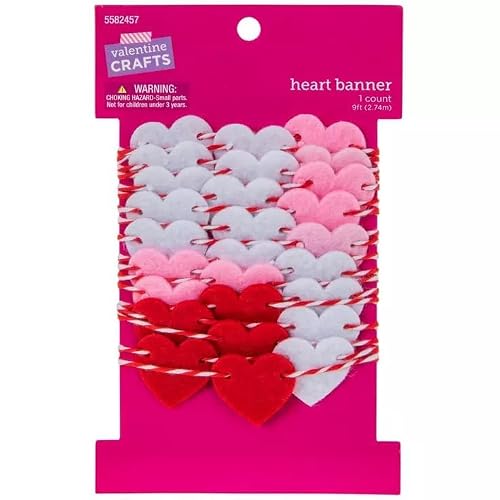 Hearts Felt Love Banner - Valentine's Day Red, Pink & White Mini Garland - 9 Feet