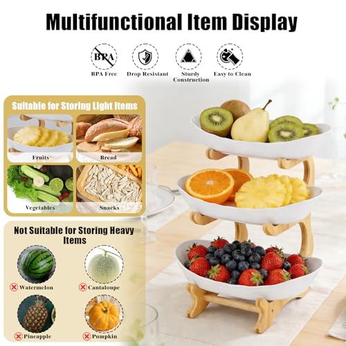 Miniatura 4 de Zencantorous Frutero 3 Pisos, Soporte De Frutas, Cesta De Frutas Con Soporte De Bambú, Fruta Para El Bandejas, Reutilizables, Para Decoración De Cocina, Frutas, Verduras, Frutas, Blanco