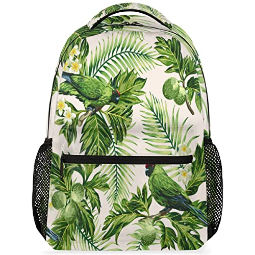 Mochila para ordenador portátil de gran capacidad con estampado tropical de loros y flores