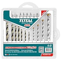 TOTAL - Set di 19 punte da trapano | Metallo e muratura | Punte per avvitamento, piatte, Phillips e Pozidrive | Precisione e durata | Materiale resistente