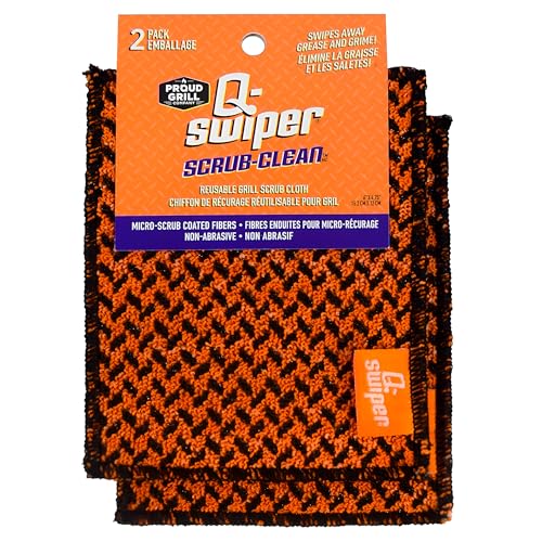 Proud Grill Q-Swiper Scrub-Clean Reusable Grill Cleaning Cloth for Mom, Non-Scratch Scrubbing Dish Cloths, Micro-Coated Fiber Cloth, Kitchen Scrubber for Grills & Cookware - 2 Pack