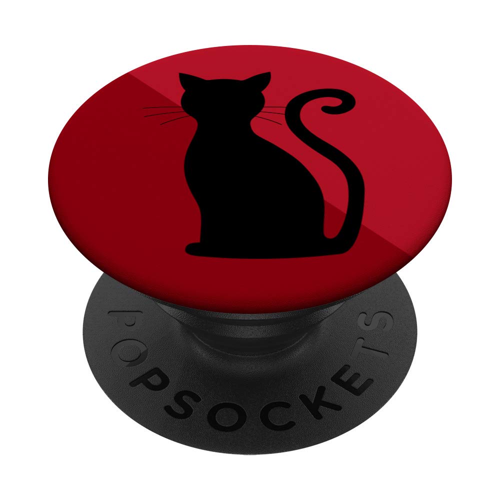 Phone Grip Cat Design. Black Cat On Red Background PopSockets PopGrip: Swappable Grip for Phones & Tablets