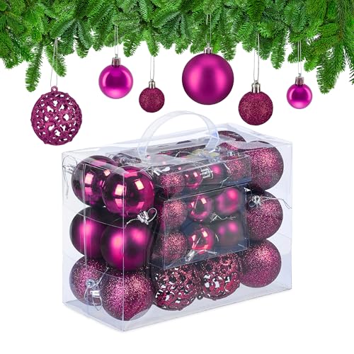 Weihnachtsdeko Pink 19 Relaxdays Weihnachtskugeln im 50er Set, glitzernde, Matte & glänzende...