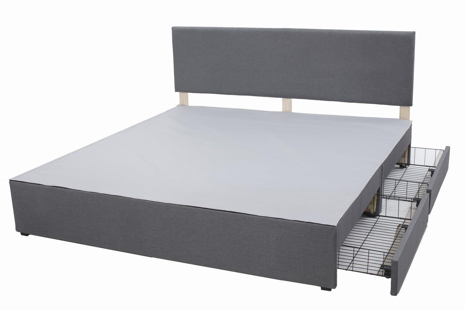 Panana Grey Divan Double Bed Linen Fabric Divan Bed Frame With/without Headboard Storage Drawers (with Headboard, 2 Side Drawers, 6FT Super King)