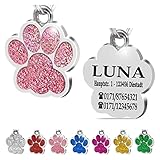 Ibera gifts - Personalisierte Anhänger für kleine bis mittelgroße Hunde und Katzen in Pfotenform - Gravur Hundemarke Halsband Hundehalsband Name Personalisiert dog Adressanhänger Katzenhalsband (Rosa)