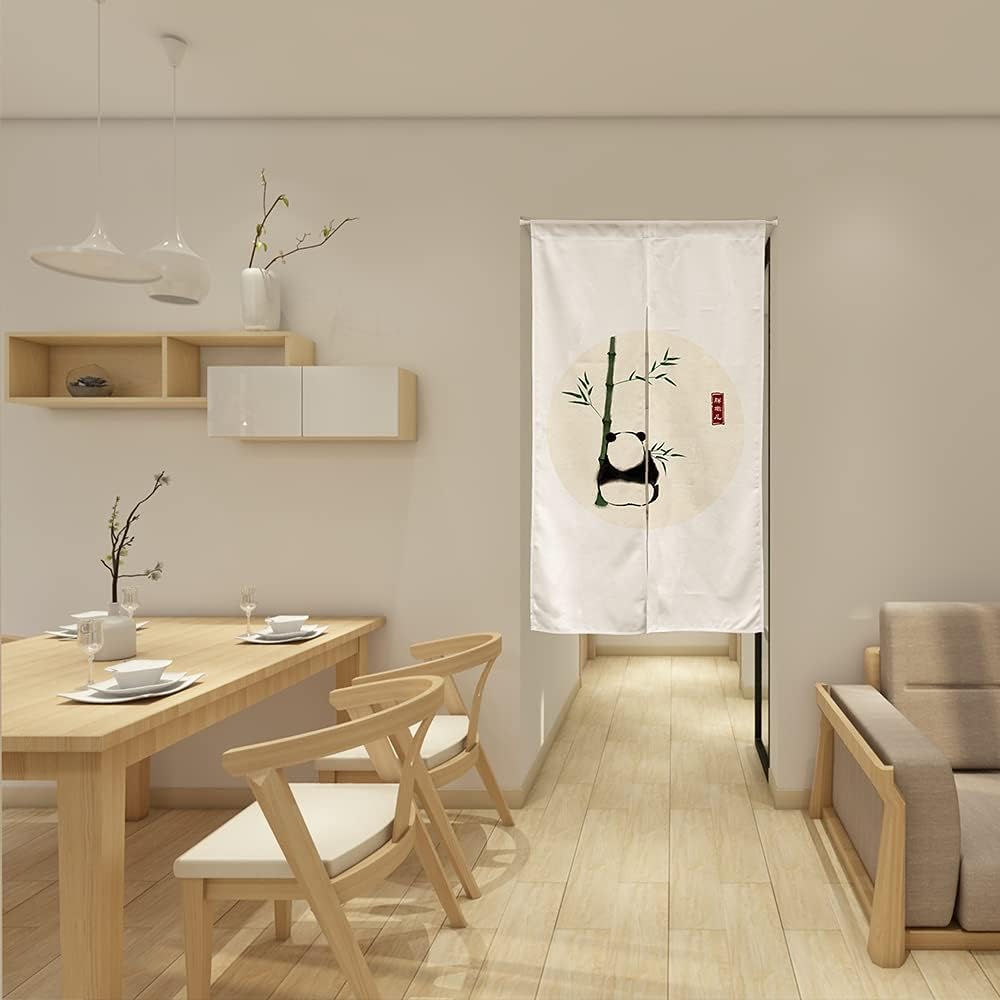 Ofat Home Design Japanese Ink Panda Black and White Noren Doorway Curtain Polyester Blend 33.5"x 59" Door Curtain for Kitchen Tapestry for Wall Hanging Decoration