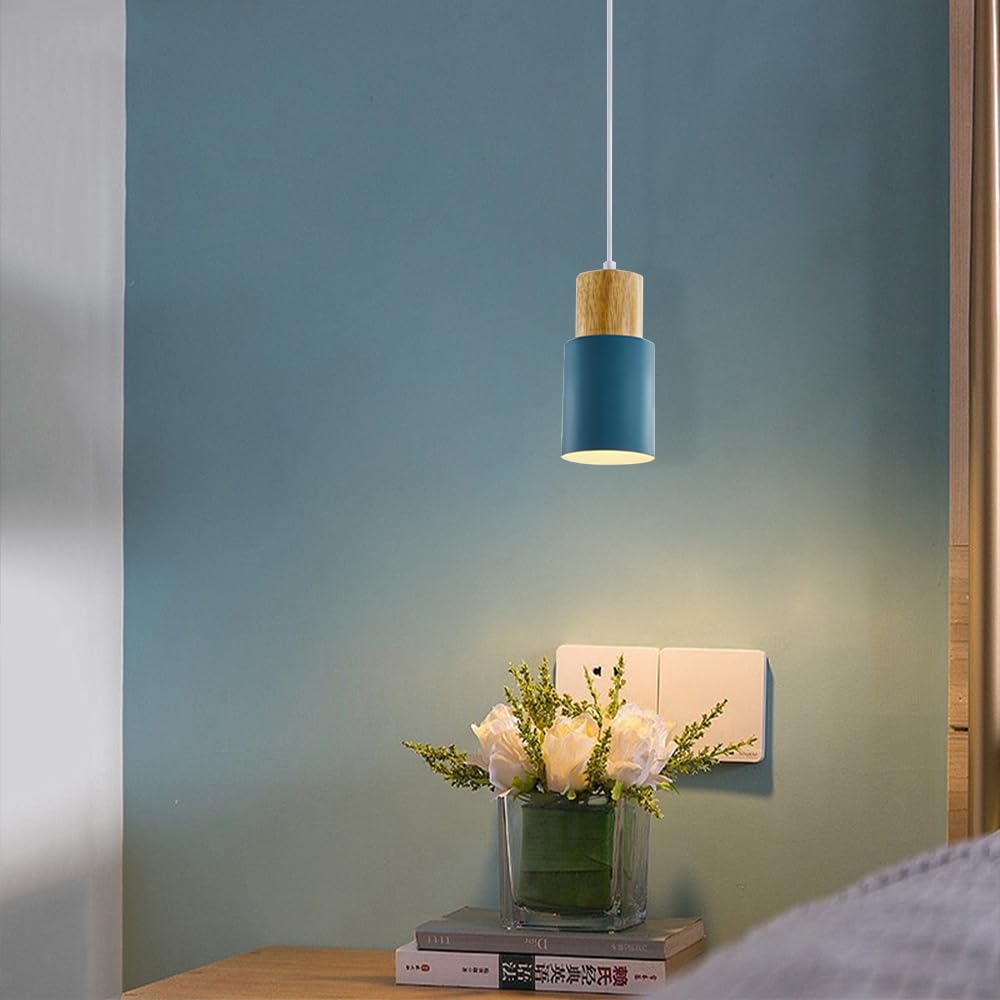 Lampy sufitowe do sypialni Nordic Fixture Kolorowe oświetlenie Drewniane lampki nocne wiszące do kuchni wyspa sypialnia jadalnia (7,87 cala)