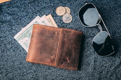 Bifold Wallet for Men Velcro closer RFID Pure Leather Handcrafted Crazy Horse Flip Up window Id (Rustic Brown J225)4