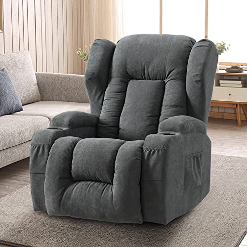 Ipkig Manual Recliner Chair For Adult - Swivel Rocker Recliner Chairs, Living Room Recliner Classic Single Sofa With Cup Holders, Side Pockets And Lumbar Pillow Home Theater Seat Rocking Chair (Blue) #TOP6