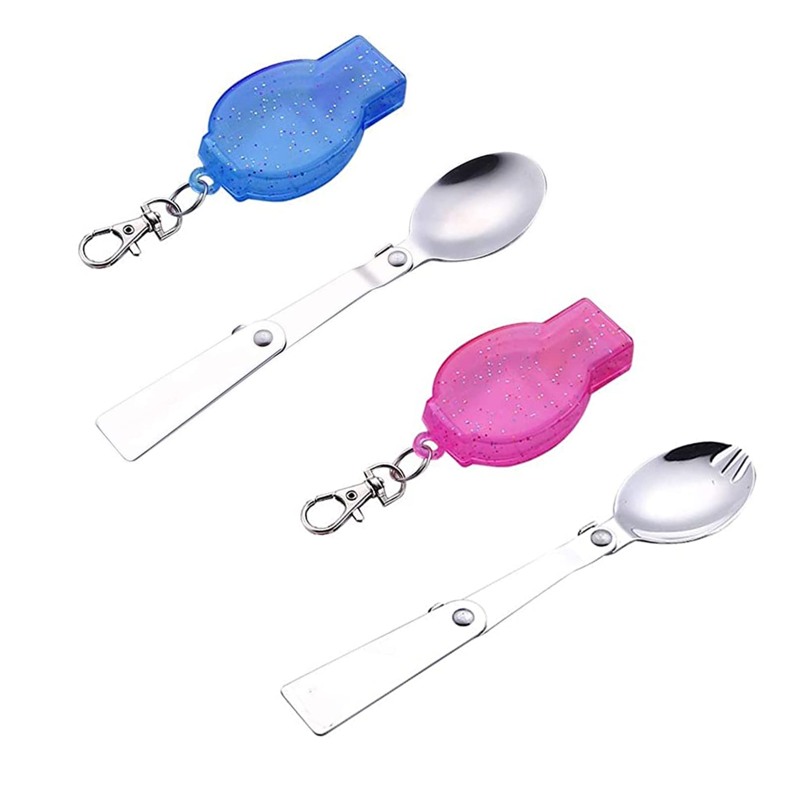 2 Piezas Tenedores y Cucharas Plegables, Cucharas de Ensalada Plegables, Vajilla Plegable, Duradero y Fuerte, für Pícnic Al Aire Libre, Oficina, Comidas Escolares (Rosa, Azul)