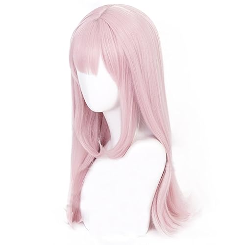 Vista 2 de ANOGOL Gorro de pelo+Fujiwara Chika peluca rosa con lazo negro Kaguya-sama Love Is War mezcla larga rosa ondulada peluca con flequillo para mujeres