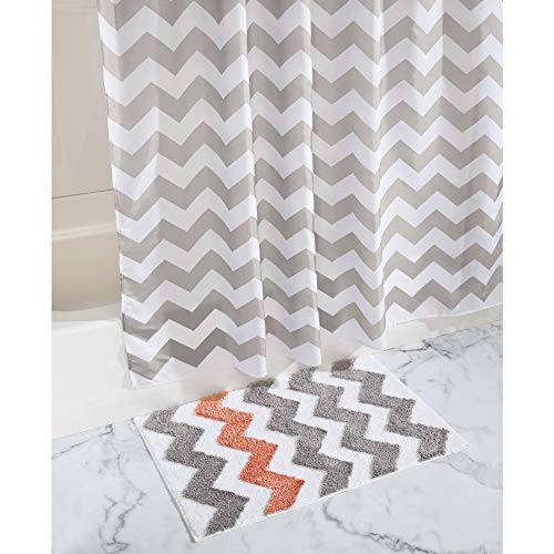 Idesign Chevron Microfiber Polyester Bath Mat, Non-Slip Shower Accent Rug For Master, Guest, And Kids' Bathroom, Entryway, 34" X 21", Light Gray And Coral #TOP3