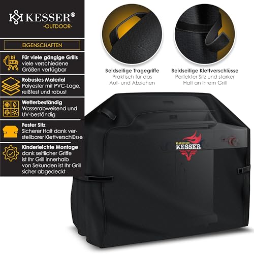 KESSER® Grillabdeckung Wetterfest, Grill Abdeckhaube Gasgrill, Grillhaube Schutzhülle für Weber, Enders, Char Broil, 600D Oxford Gewebe, wasserdicht, UV-beständig, reißfest, 132x66x109cm, Schwarz 2