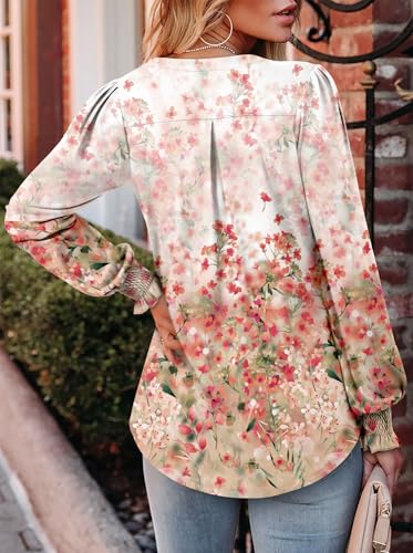 BETTE BOUTIK Long Sleeve Shirts for Women Fall Tops Dressy Blouses Pleated V Neck Tunic Tops for Leggings S-3XL