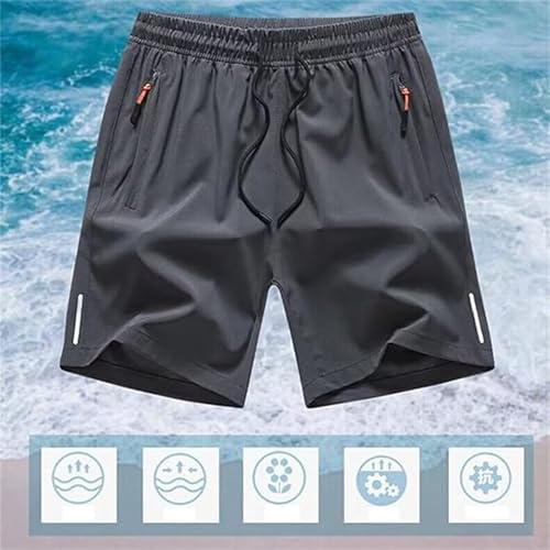 Male Style Jazz Shorts, Men's Solid Color Zipper Pocket Shorts, Ice Silk Cooling Stretch Short for Sports, Outdoor2