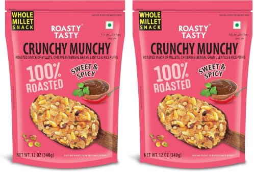 Image of Roasty Tasty Crunchy Munchy 340g | Healthy Snack | No Onion No Garlic | Ideal Millet Namkeen for Kids & Adults | Low Calorie Snacks - Roasted Namkeen - No Cholesterol, No Transfat Diet Mixture in Peri Peri Masala | Millet Snacks Items