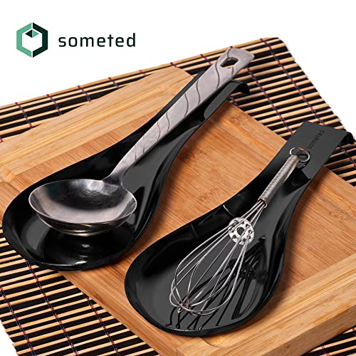 Someted STH028 Stainless Steel Spoon Rest-Spatula Ladle Holder Set Of 2 Stainless Steel Utensil Spoon Rest Holder Brushed Finish Dishwasher Safe-Serving Cooking Modern Black thumb #1