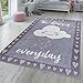 Tappeto per Bambini A Tessuto Liscio Adatto per La Cameretta, Testo E Nuvole, Grigio-Rosa, Dimensione:80x150 cm