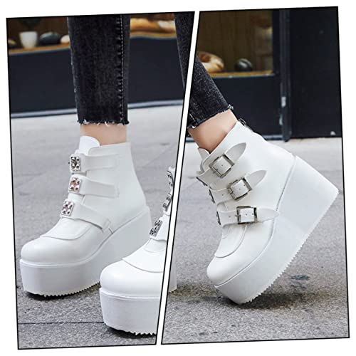 Bottes à talons épais pour usage quotidien - Bottines rétro chic blanc - 4