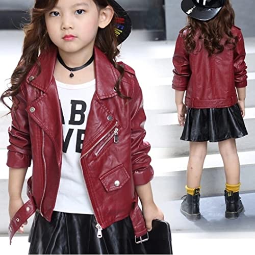 Girls Leather Jacket Kid Outwear Solid Color Zipper Faux Leather Spring Autumn Pu Jacket2