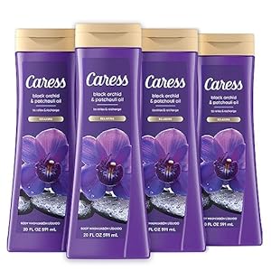 Caress Body Wash for Women, Black Orchid & Patchouli Oil, Relaxing, Fragrant Shower Gel to Relax and Recharge, 20 fl oz, 4 Pack