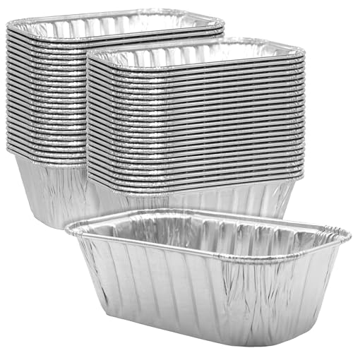 Chef-Grade Extra-Thick 6 x 3.75 in Foil Loaf Pans 50Pk. Best Disposable Bakeable 1Lb Aluminum Tin Pan for Baking Bread Small Meatloaf or Lemon Bundt Cake for Holiday Gifts, Bake Sales or Fundraisers
