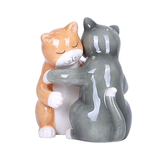 Hugging Cats Magnetic Ceramic Salt and Pepper Shakers Set