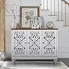 Sophia william sideboard and buffet with storage 3 door hollow carved accent cabinet distressed wood storage cabinet cupboard for kitchen dining room living room entryway white  urban country home decor