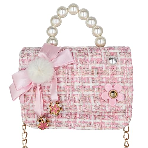 Youery Sac a Main Petite Fille,Sac à Bandoulière pour Fille avec Nœud Décoratif | Mini Sac à Main avec Poignée Perles | Idée Cadeau Anniversaire pour Enfant 2-7...