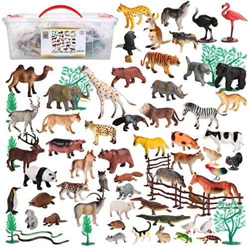 Image of 100Piece Set of Animals Figures & Accessories in Storage Container